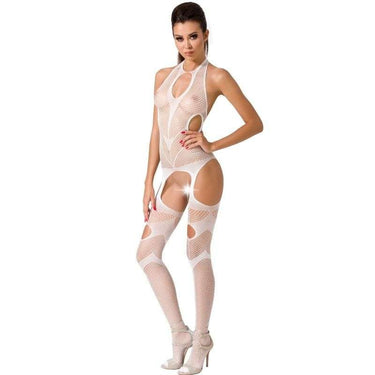 Bodystocking sexy a rete bianco aperto Passion BS053 senza cuciture